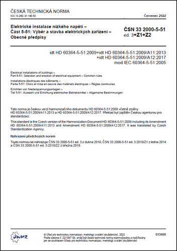 ČSN 33 2000-5-51 ed. 3+Z1+Z2 - Výběr a stavba el. zařízení - Obecné předpisy
