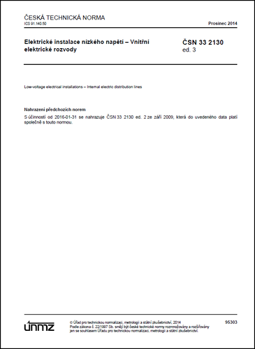 ČSN 33 2130 ed. 3 - El. instalace nn - Vnitřní elektrické rozvody + Změna Z1