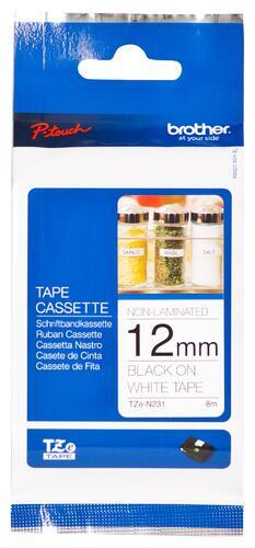 TZe-N231 - nelamin. páska 12 mm bílá/černý tisk, do tiskárny PT